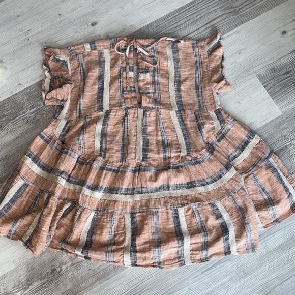 NWOT LULU’S Striped V-Neck Tiered Boho Dress dusty orange size M with pockets - Picture 9 of 12